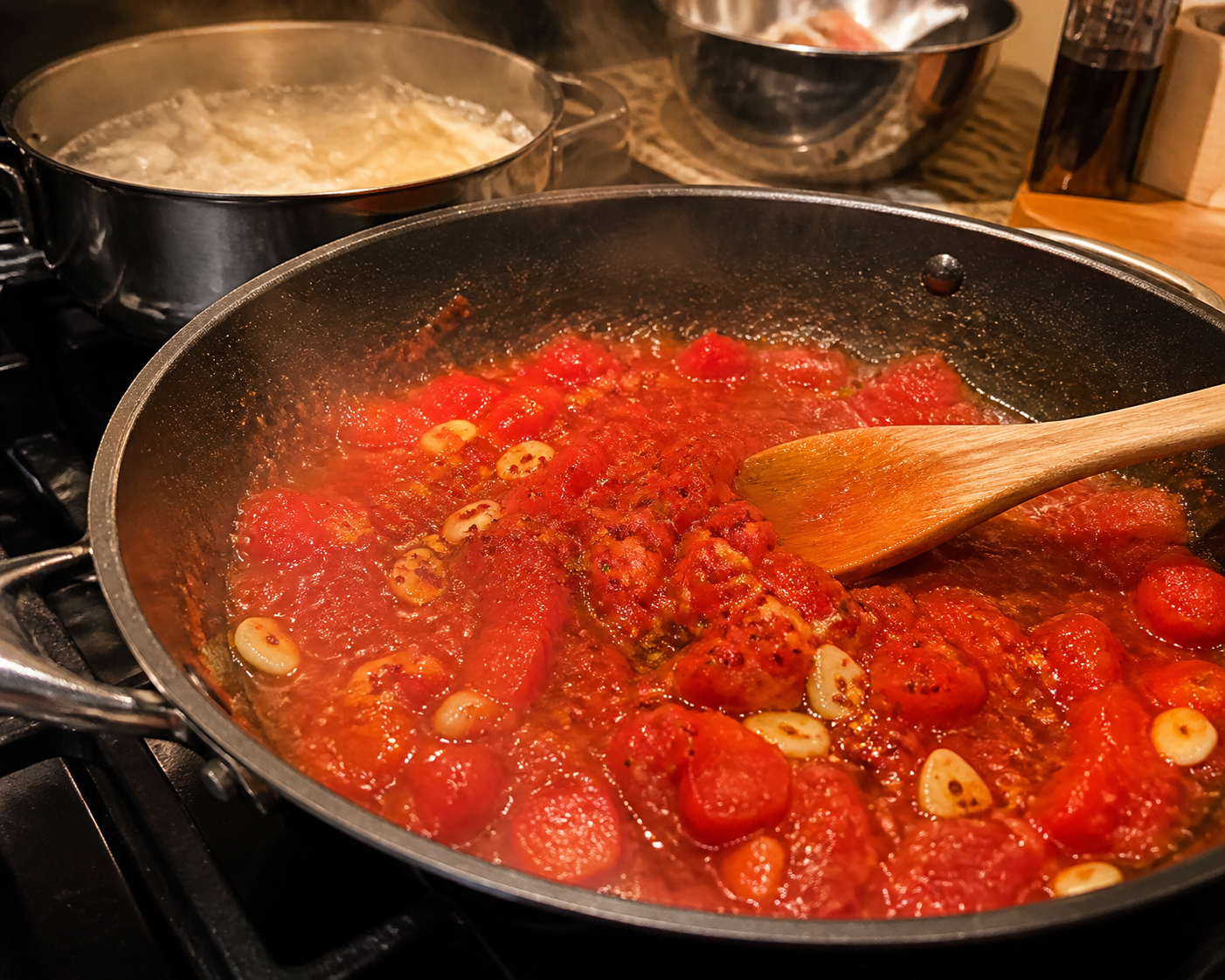 Spicy Penne Arrabbiata with Protein-Packed Options prep and process photo