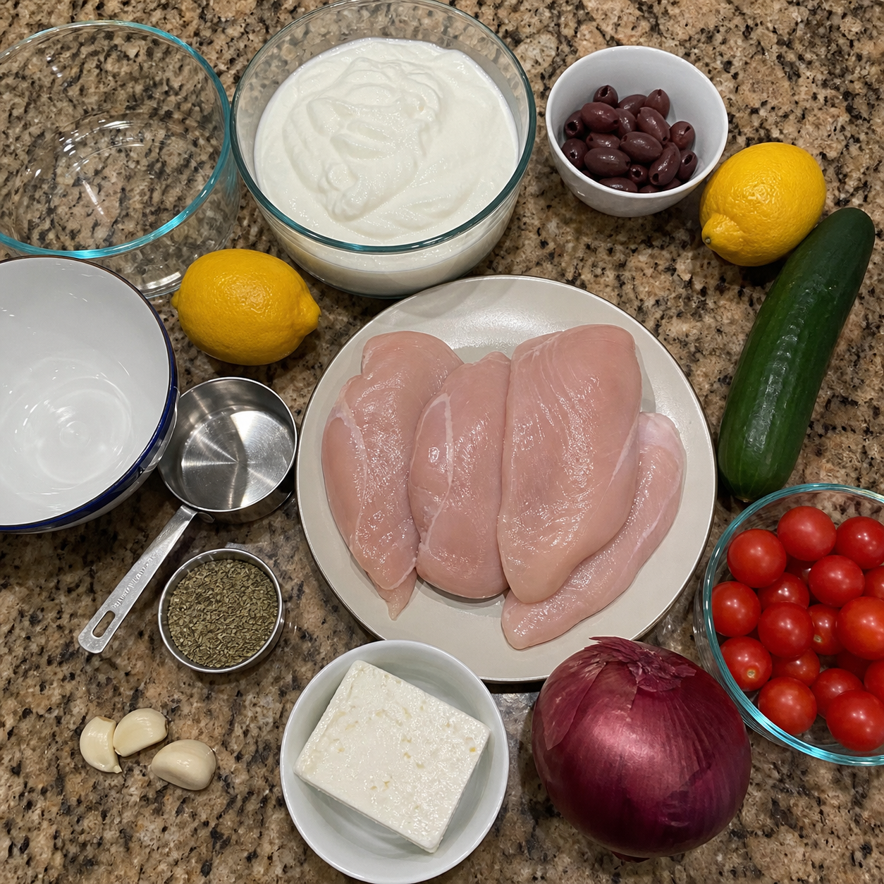 High-Protein Greek Chicken Bowls with Tzatziki ingredients detail photo
