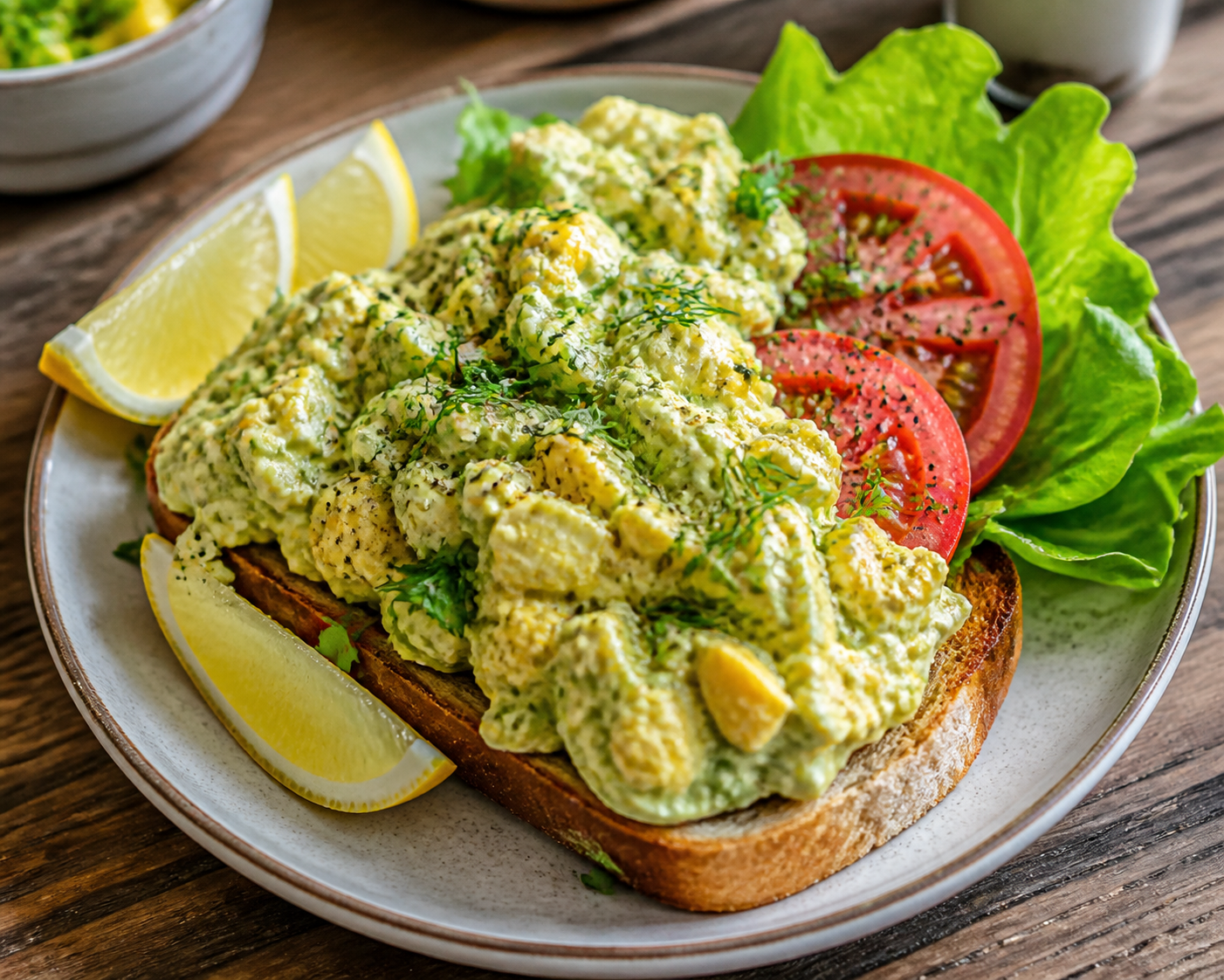 Zesty Avocado Egg Salad with Lemon, Herbs, and Crunch finished plate